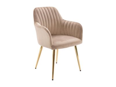 Lot de 6 chaises avec accoudoirs en velours et métal doré - Beige - ELEANA