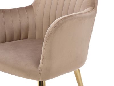 Lot de 6 chaises avec accoudoirs en velours et métal doré - Beige - ELEANA