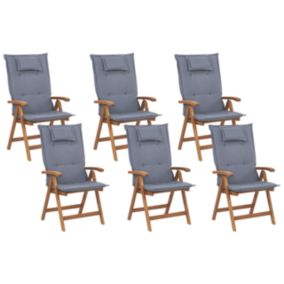 Lot de 6 chaises avec coussin Bois Bleu JAVA