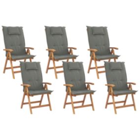 Lot de 6 chaises avec coussin Bois Gris graphite JAVA