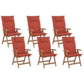 Lot de 6 chaises avec coussin Bois Rouge foncé JAVA