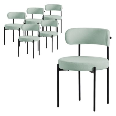 Lot de 6 chaises de cuisine rond en tissu teddy vert avec dossier pied en acier