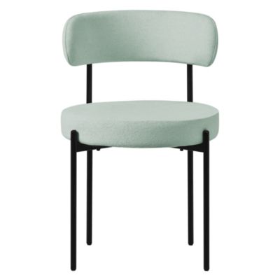 Lot de 6 chaises de cuisine rond en tissu teddy vert avec dossier pied en acier