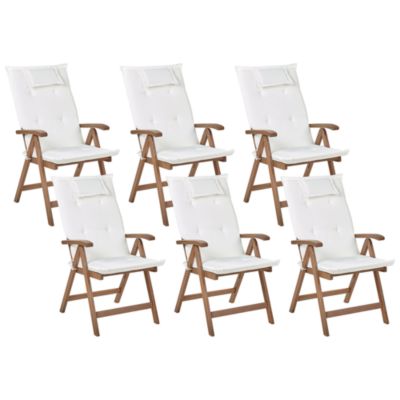Lot de 6 chaises de jardin avec coussins AMANTEA Acacia Blanc cassé