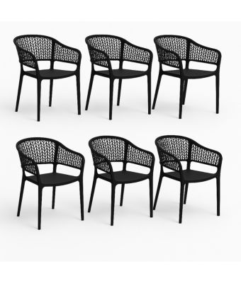 Lot de 6 chaises de jardin empilables en résine coloris anthracite - Longueur 59 x Profondeur 56 x Hauteur 79 cm