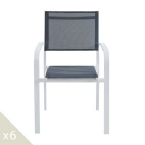 Lot de 6 chaises de jardin en aluminium blanc et textilène - Palawan