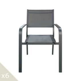 Lot de 6 chaises de jardin en aluminium gris et textilène - Palawan