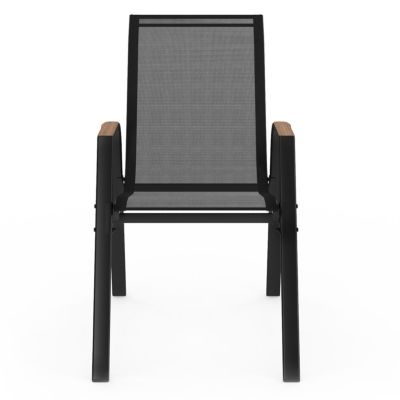 Lot de 6 chaises de jardin NOUMEA métal et textilène empilables noir et bois