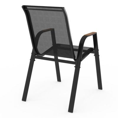 Lot de 6 chaises de jardin NOUMEA métal et textilène empilables noir et bois
