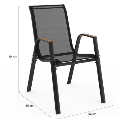 Lot de 6 chaises de jardin NOUMEA métal et textilène empilables noir et bois