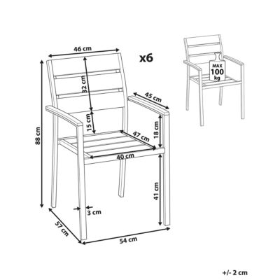 Lot de 6 chaises de jardin VERNIO Noir/argenté