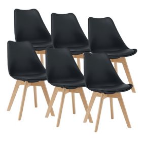 Lot de 6 Chaises de Salle à Manger Fläten Similicuir Hêtre Noir en.casa