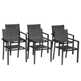 Lot de 6 chaises en aluminium anthracite - textilène gris - Happy Garden