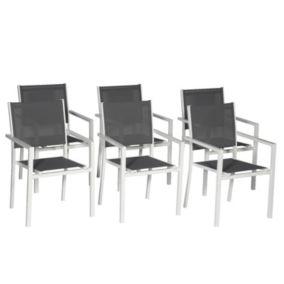 Lot de 6 chaises en aluminium blanc - textilène gris - Happy Garden