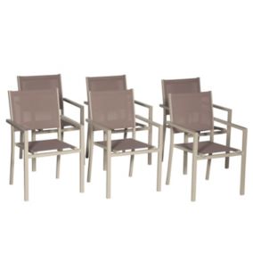 Lot de 6 chaises en aluminium taupe - textilène taupe - Happy Garden