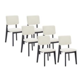 Lot de 6 chaises en tissu bouclette et bois d'hévéa - Blanc et Noir - JASMENA