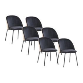 Lot de 6 chaises en velours et métal - Noir et Naturel clair - MIJENIA