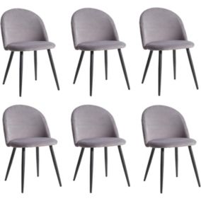 Lot de 6 Chaises en Velours Gris - Pieds en Métal Noir - Design Moderne - Chaise de Salle à Manger Cuisine Salon