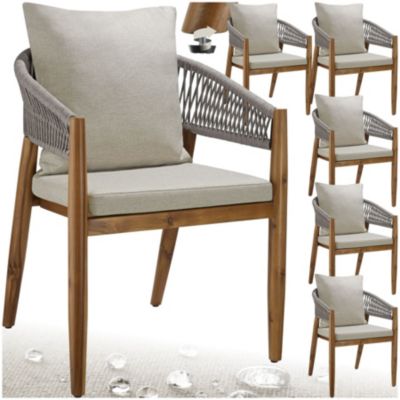 Lot de 6 chaises jardin acacia massif 47x52x85 cm design tendan, grège