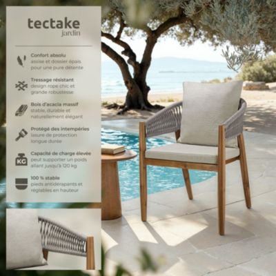 Lot de 6 chaises jardin acacia massif 47x52x85 cm design tendan, grège