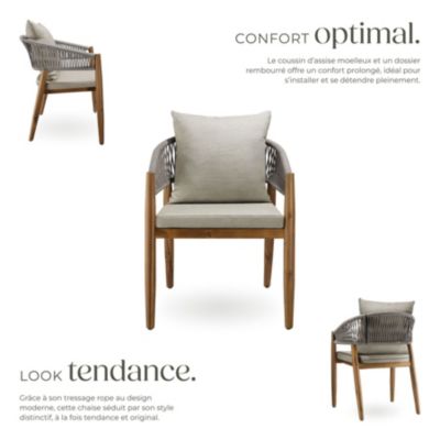 Lot de 6 chaises jardin acacia massif 47x52x85 cm design tendan, grège