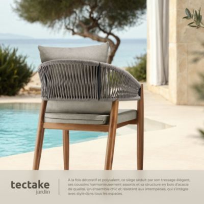 Lot de 6 chaises jardin acacia massif 47x52x85 cm design tendan, grège