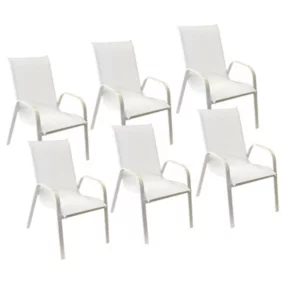 Lot de 6 chaises MARBELLA en textilène blanc - aluminium blanc - Happy Garden