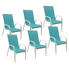 Lot de 6 chaises MARBELLA en textilène bleu - aluminium blanc - Happy Garden