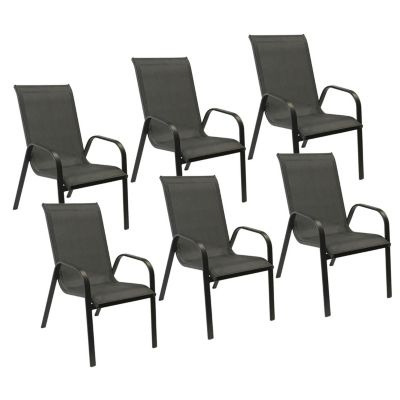 Lot de 6 chaises MARBELLA en textilène gris - aluminium gris anthracite - HAPPY GARDEN