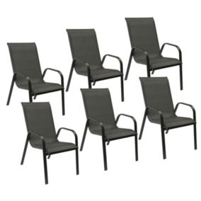 Lot de 6 chaises MARBELLA en textilène gris - aluminium gris anthracite - HAPPY GARDEN