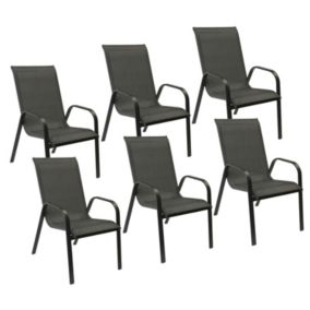 Lot de 6 chaises MARBELLA en textilène gris - aluminium gris anthracite - Happy Garden