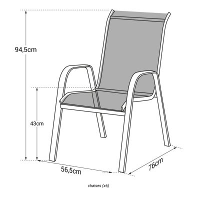 Lot de 6 chaises MARBELLA en textilène gris - aluminium gris anthracite - Happy Garden