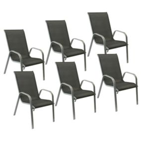 Lot de 6 chaises MARBELLA en textilène gris - aluminium gris - HAPPY GARDEN