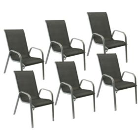 Lot de 6 chaises MARBELLA en textilène gris - aluminium gris - Happy Garden
