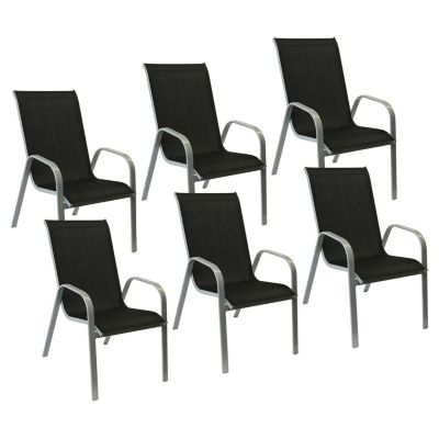 Lot de 6 chaises MARBELLA en textilène noir - aluminium gris - HAPPY GARDEN