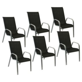 Lot de 6 chaises MARBELLA en textilène noir - aluminium gris - Happy Garden