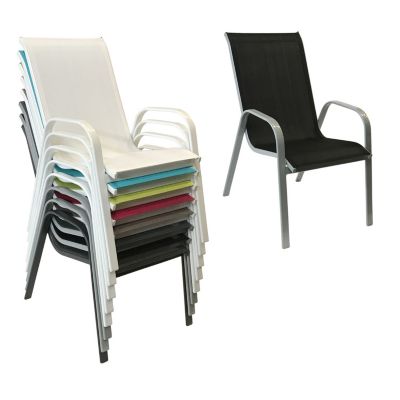 Lot de 6 chaises MARBELLA en textilène noir - aluminium gris - HAPPY GARDEN