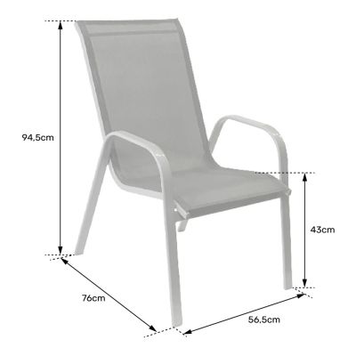 Lot de 6 chaises MARBELLA en textilène noir - aluminium gris - HAPPY GARDEN