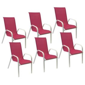 Lot de 6 chaises MARBELLA en textilène rose - aluminium blanc - Happy Garden