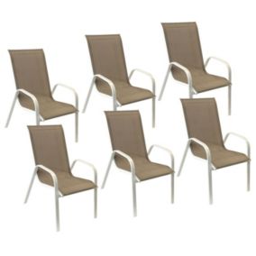 Lot de 6 chaises MARBELLA en textilène taupe - aluminium blanc - Happy Garden