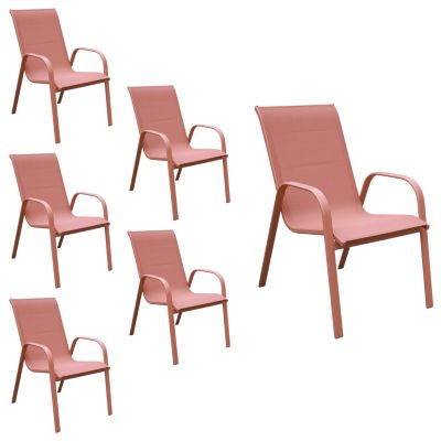Lot de 6 chaises MARBELLA en textilène terracotta - aluminium terracotta - HAPPY GARDEN