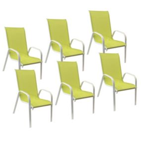Lot de 6 chaises MARBELLA en textilène vert - aluminium blanc - Happy Garden