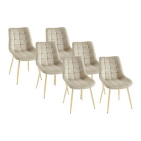 Lot de 6 chaises matelassées en velours et métal doré - Beige - OLLUA