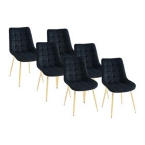 Lot de 6 chaises matelassées en velours et métal doré - Noir - OLLUA