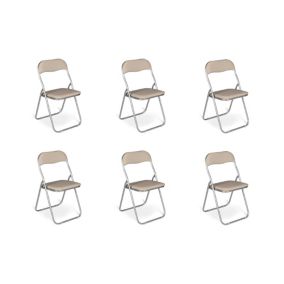 Lot de 6 chaises pliante Dgraf, Fauteuil gain de place, Chaise invité, Siège de réunion en simili cuir, 43x47h80 cm, Beige