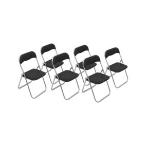 Lot de 6 chaises pliante Dgraf, Fauteuil gain de place, Chaise invité, Siège de réunion en simili cuir, 43x47h80 cm, Noir