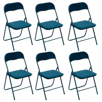 Lot de 6 chaises pliantes en velours Bleu, L. 45 x l. 44 x H. 79 cm