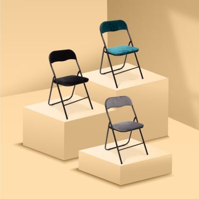 Lot de 6 chaises pliantes en velours Bleu, L. 45 x l. 44 x H. 79 cm