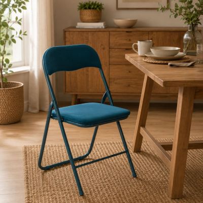 Lot de 6 chaises pliantes en velours Bleu, L. 45 x l. 44 x H. 79 cm