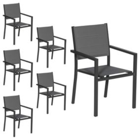 Lot de 6 chaises rembourrées en aluminium anthracite - textilène gris - Happy Garden